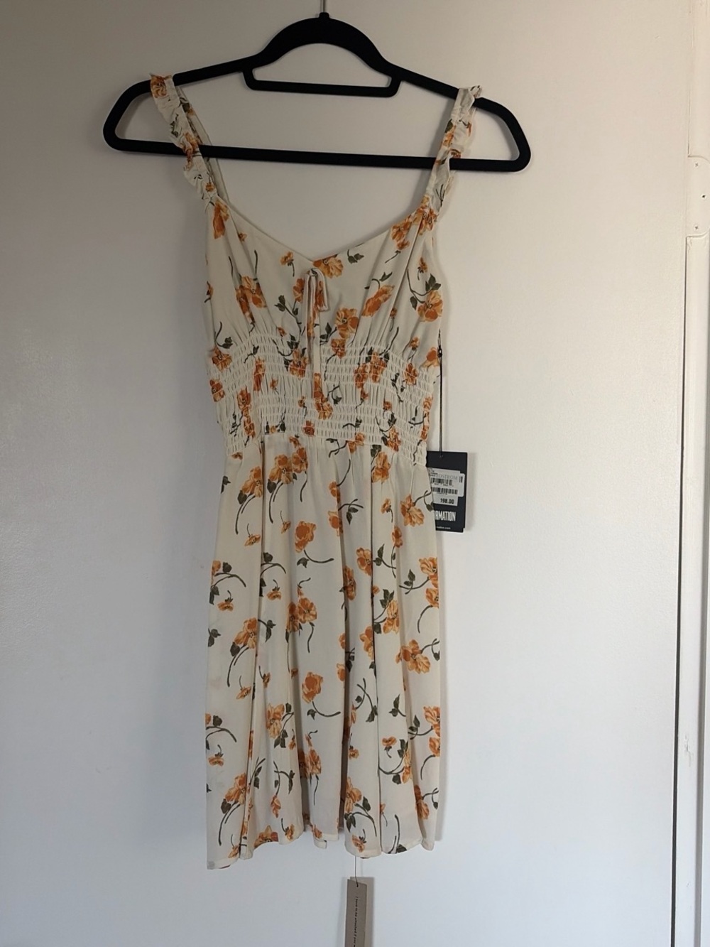 Reformation Cream Floral Mini Dress with Orange Flowers